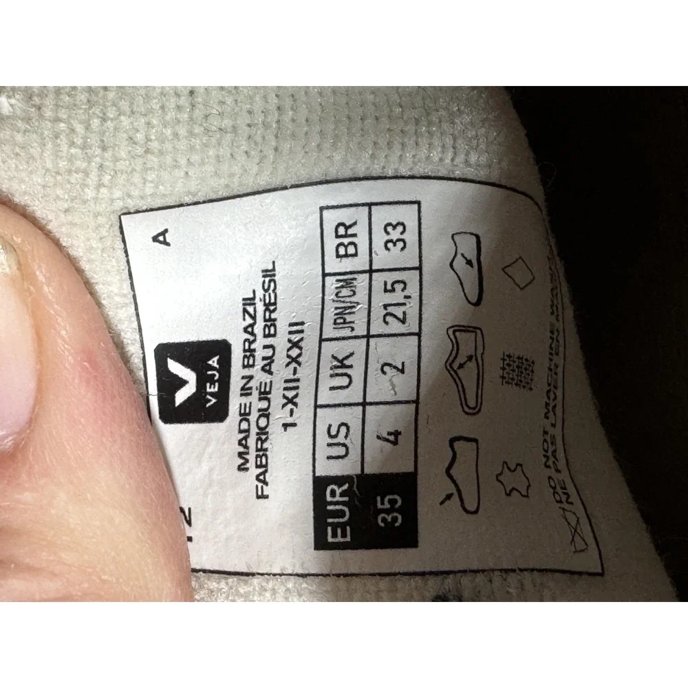 VEJA V-12 Shoes Womens Size 4 White Leather Logo Casual EU 35‎ Brazil Sneakers